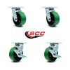 Service Caster 5 Inch Green Poly on Cast Iron Swivel Caster Set with Ball Bearings 2 Brakes SCC SCC-30CS520-PUB-GB-2-TLB-2